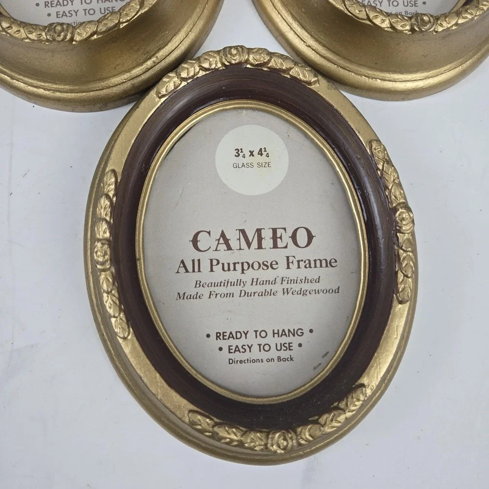 Lot of 3 Cameo Art Deco Gold Wedgewood Oval Hanging Picture Frames 3.25x4.25